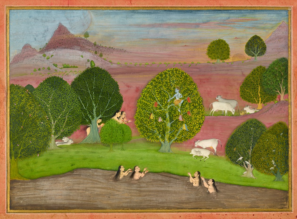 Krishna Steals the Clothes of the Gopis, Folio from a Bhagavata Purana by Unknown artist