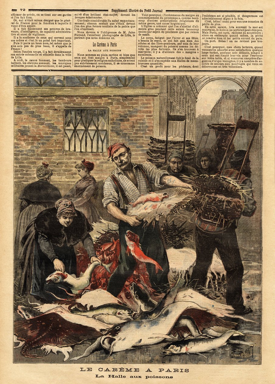 The fish market of Paris. Engraving in 