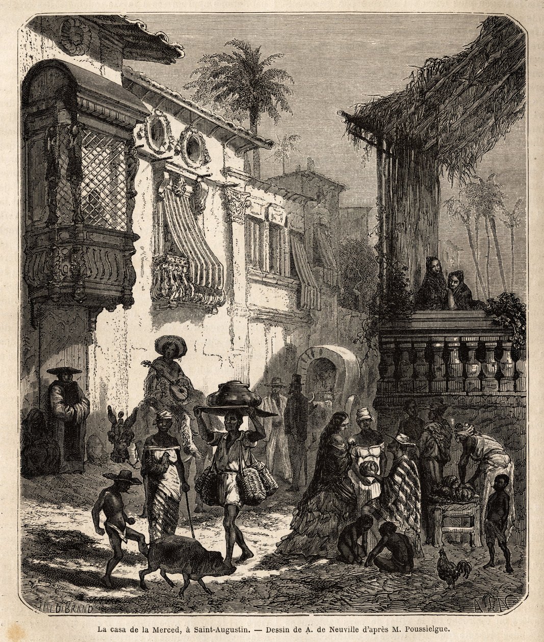 La casa de la Merced (now Mercy Street) in Saint Augustine, the oldest city in the United States, founded by the Spaniards in 1565; main street of the city, small and populous, with various animals and a singular blend of various American t by Unknown artist