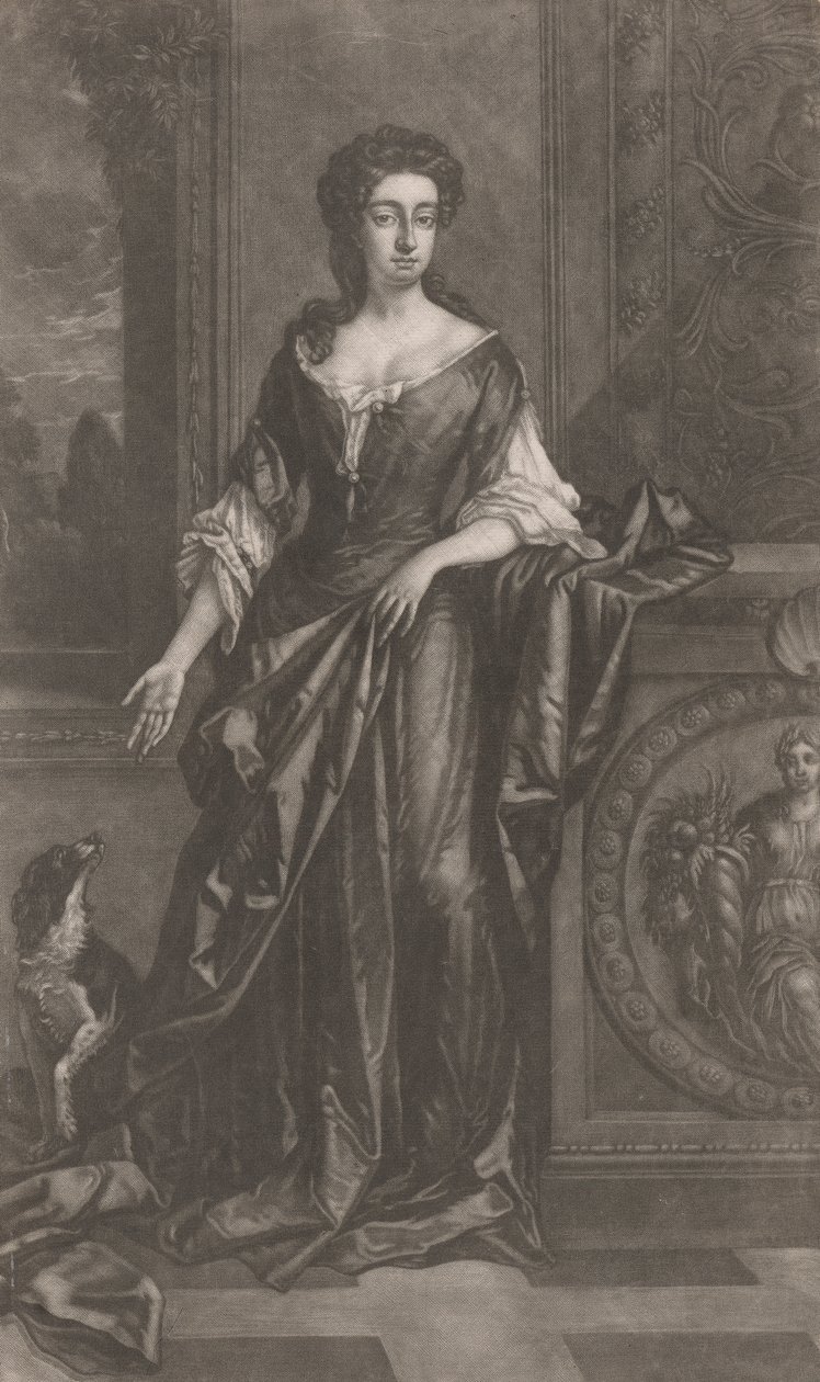 Lady (with dog, leaning against pedestal with bas-relief of cornucopia) by Unknown artist