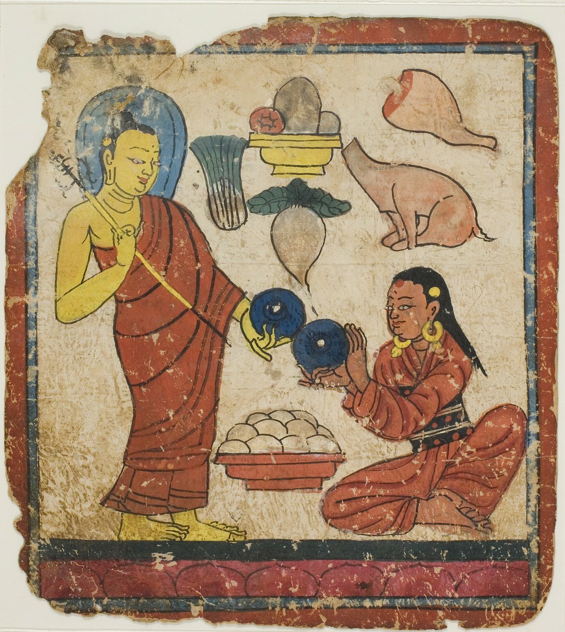 Lady Offering Food to a Monk, From a Set of Initiation Cards (Tsakali) by Unknown artist