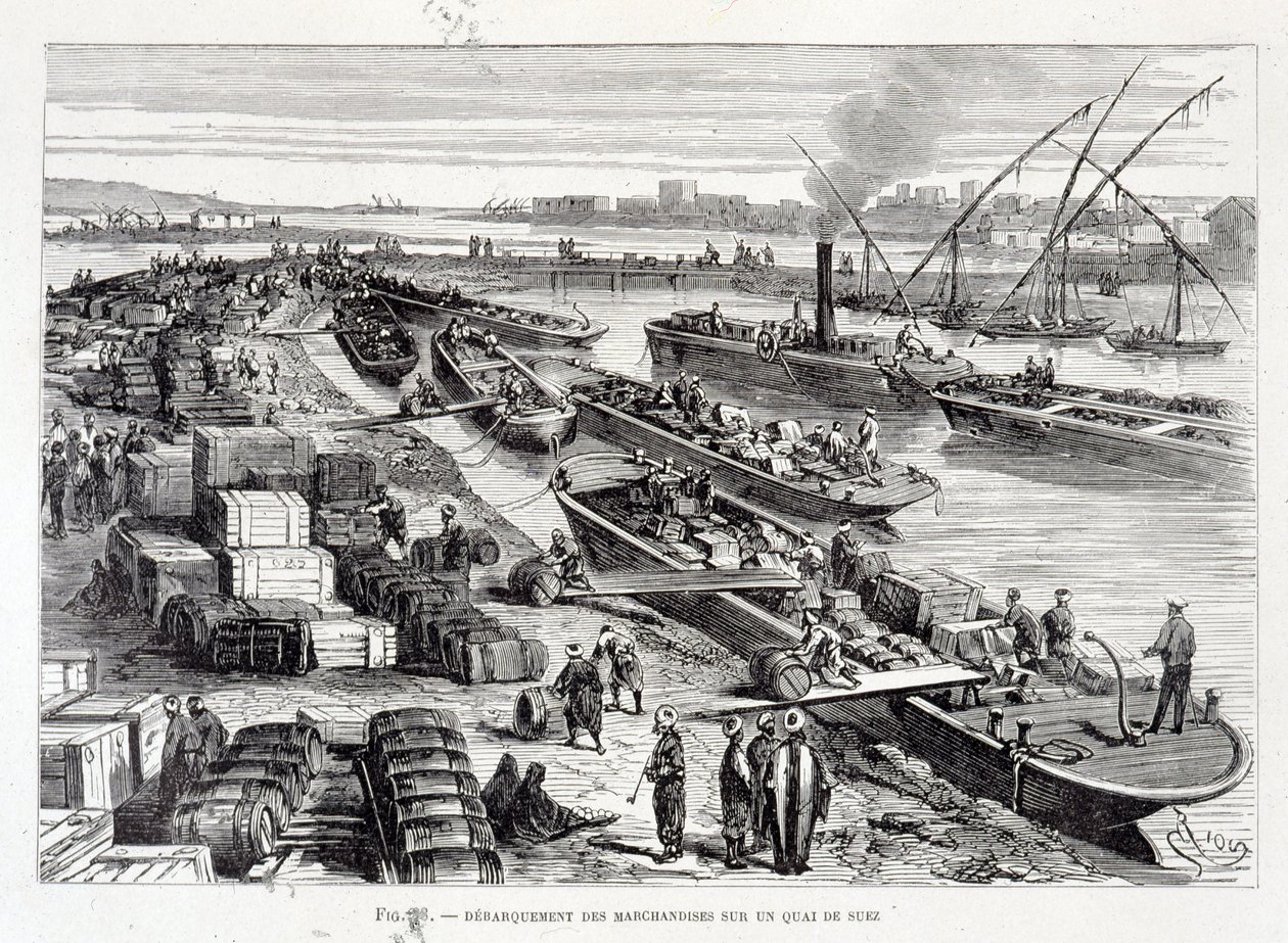 Landing of Goods on a Dock in the Suez Canal by Unknown artist