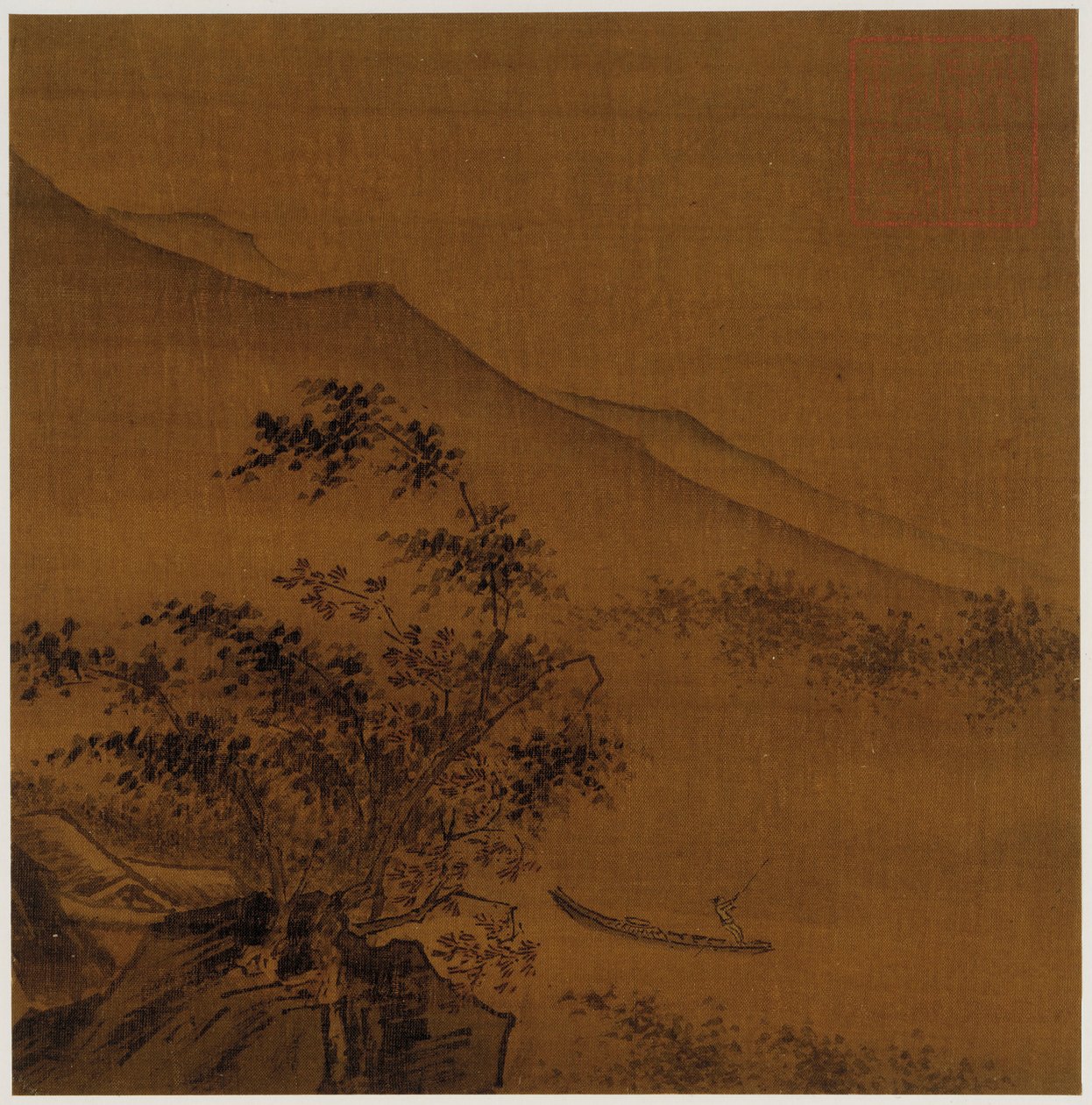 Landscape: Hillsides, Rocks, Trees, House and a Boat by Unknown artist