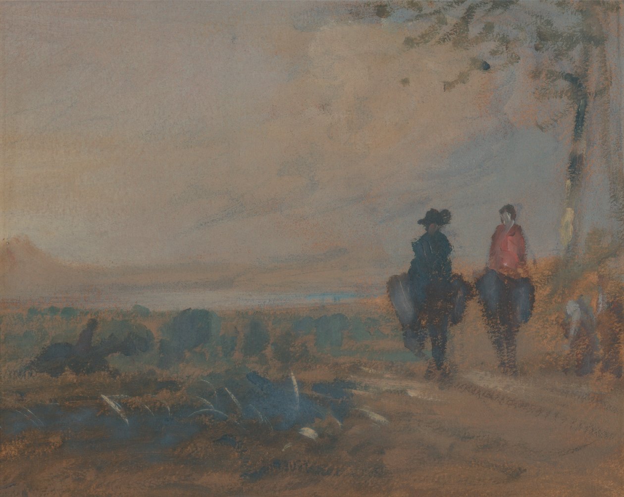Landscape with Lake and Two Figures Riding by Unknown artist