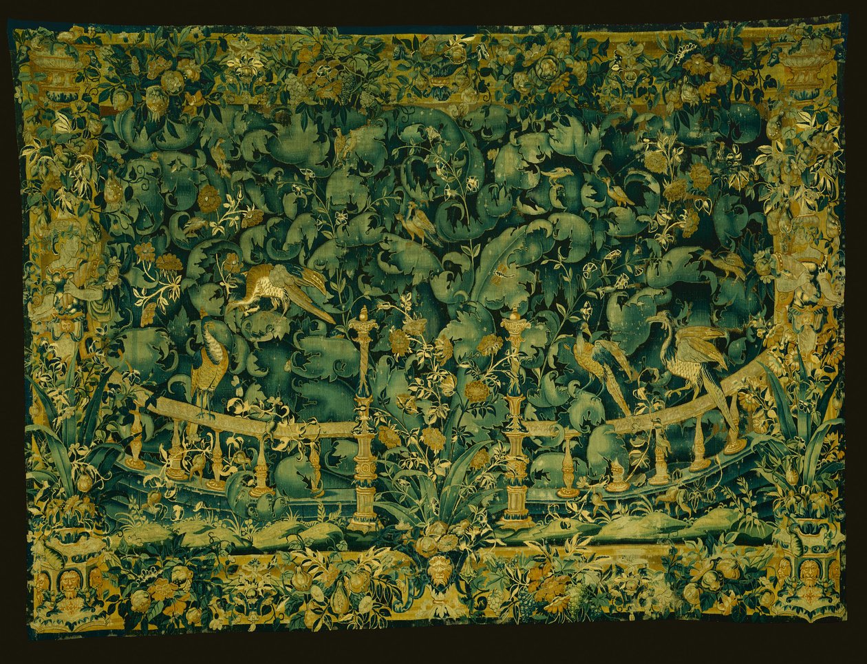 Large Leaf Verdure with Balustrade and Birds by Unknown artist