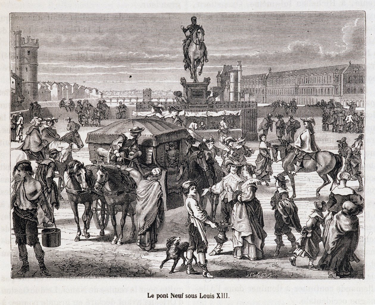 Le Pont Neuf Under Louis XIII - Engraving of the 19th Century by Unknown artist