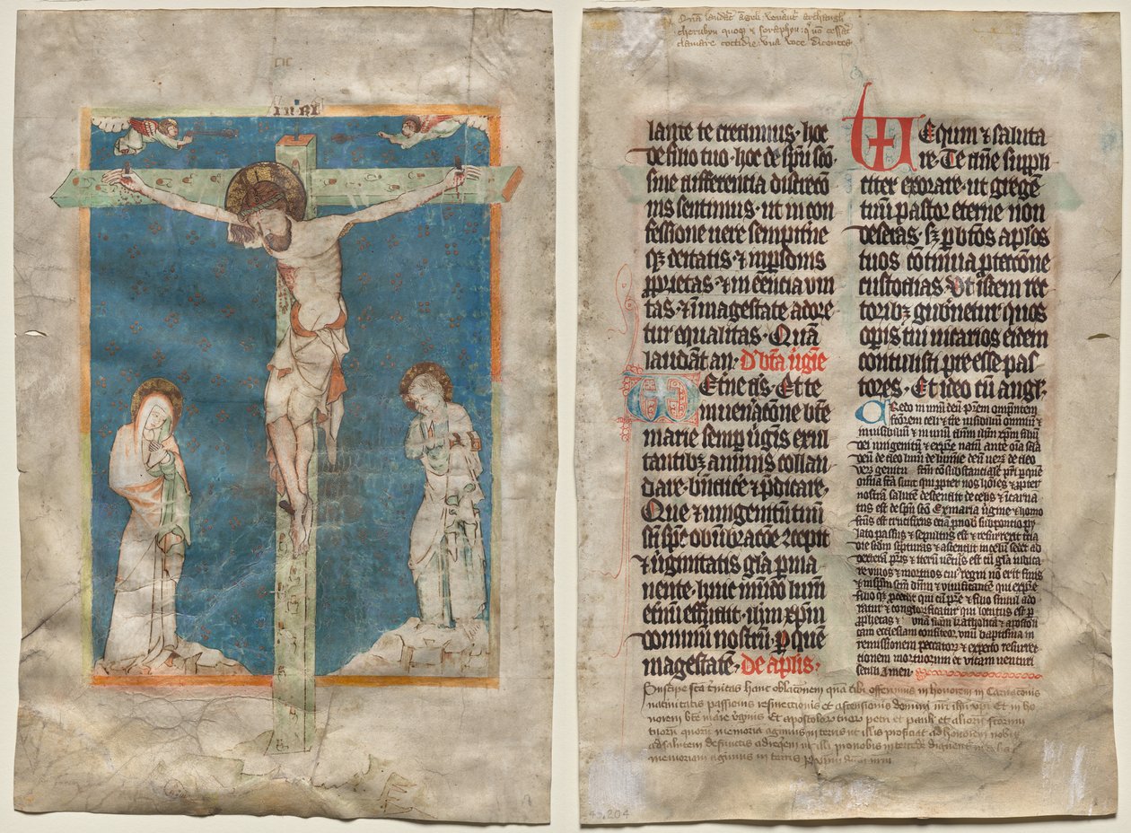 Leaf from a Missal: The Crucifixion (recto) and Text (verso) by Unknown artist