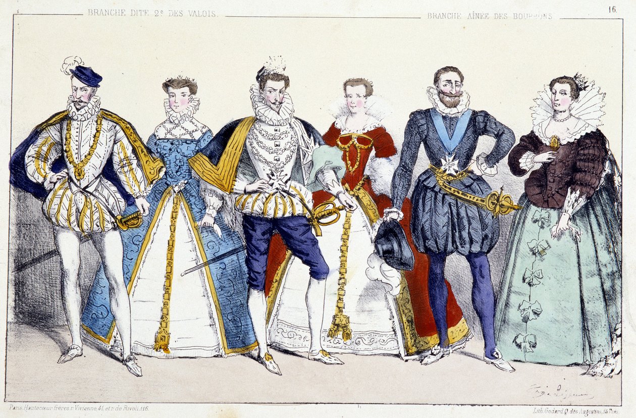 The Valois and the Bourbons: Charles IX and Elisabeth of Austria, Henry III and Louise de Lorraine Vaudemont, Henri IV and Marie de Medicis - Plate from Kings and Queens of France in Prints, Paris, ed. Swift by Unknown artist