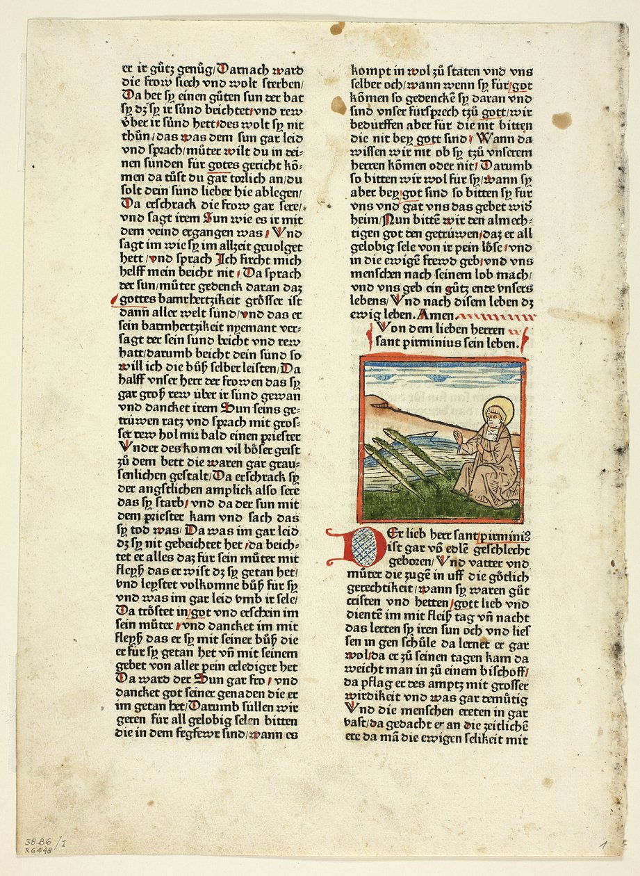 Life of Saint Pirminius from Heiligenleben, Winterteil, Plate 1 from Woodcuts from Books of the 15th Century by Unknown artist