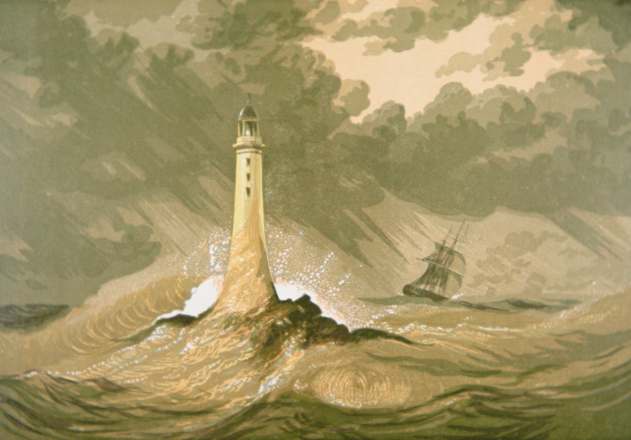 Lighthouse with Sailing Ship by Unknown artist