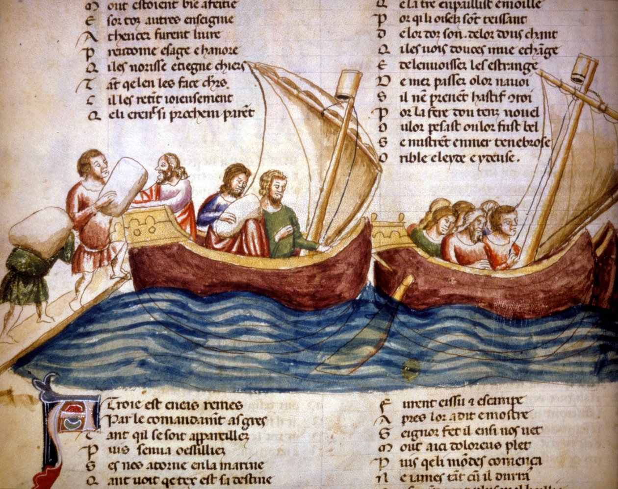 Loading cargo on board, late 13th century. Miniature of the 