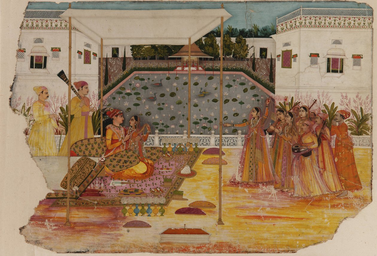 Lovers on a Garden Terrace; Musicians and Attendants by Unknown artist