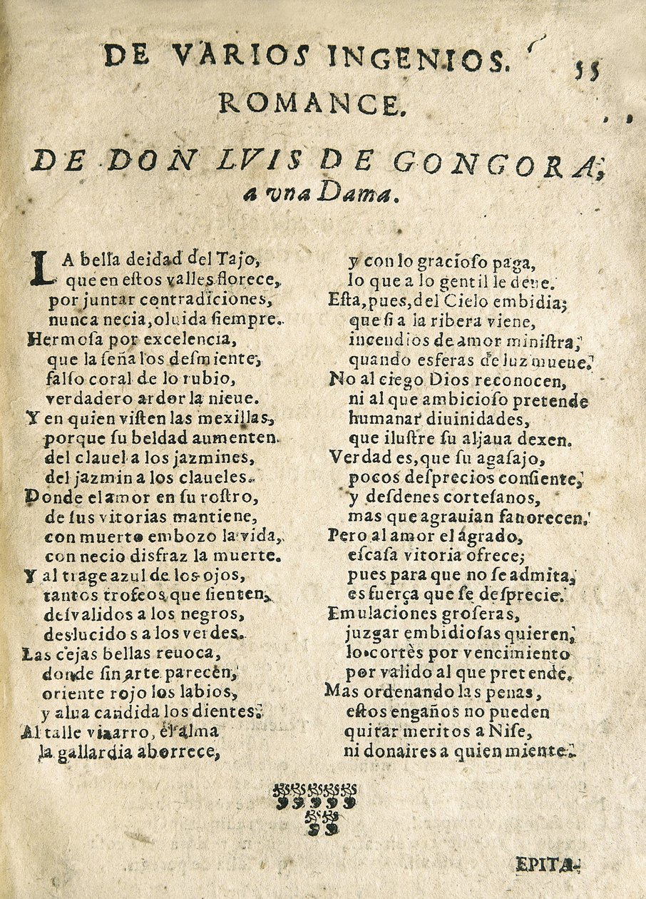Luis de Góngora y Argote "Romance to a Lady" (print) by Unknown artist