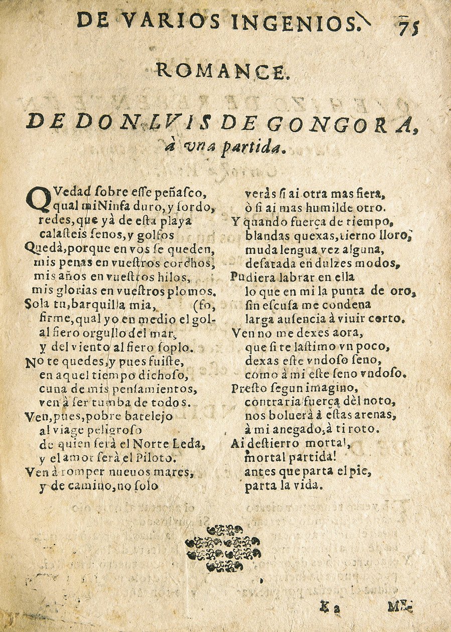 Luis de Góngora y Argote, "Romance to a Departure" (print) by Unknown artist