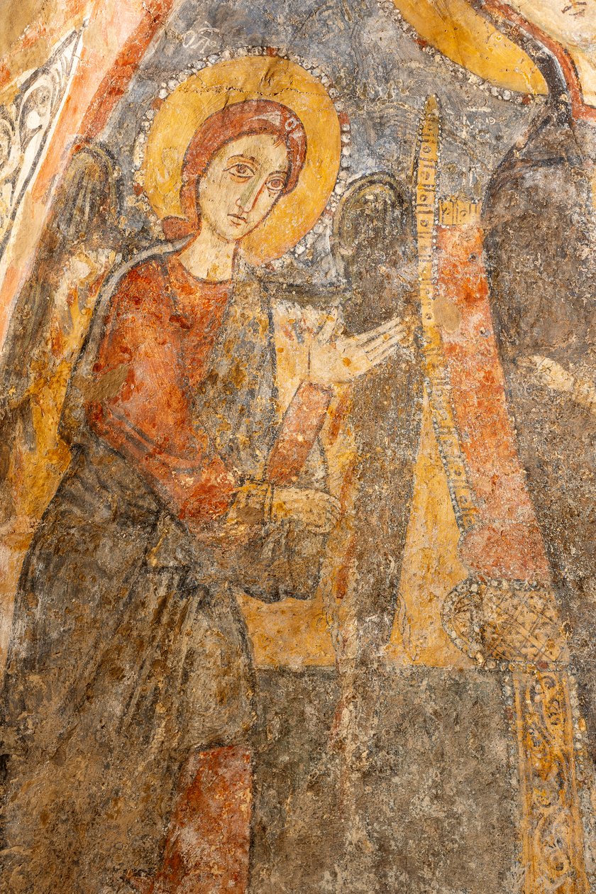 Madonna and Child Between the Archangels (detail of the left archangel) by Unknown artist