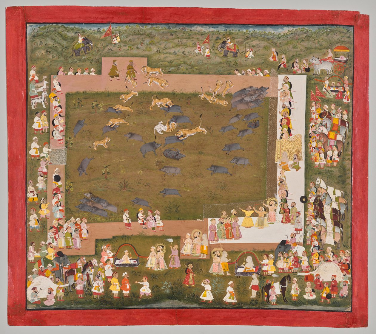 Maharana Sangram Singh II of Mewar (r. 1710–34) and Stages a Boar Hunt with Tigers at Sadri by Unknown artist