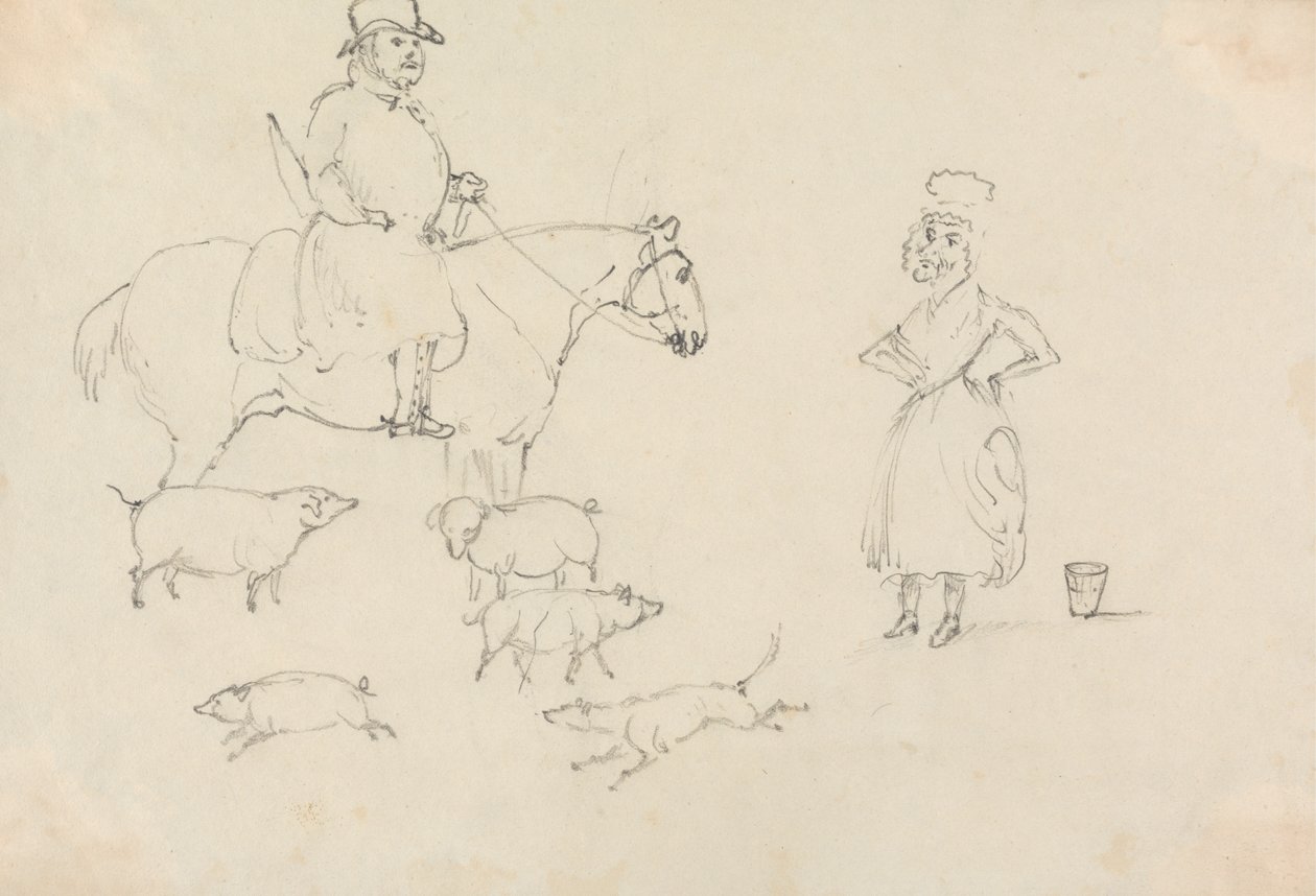 Man on Horse, with Pigs by Unknown artist