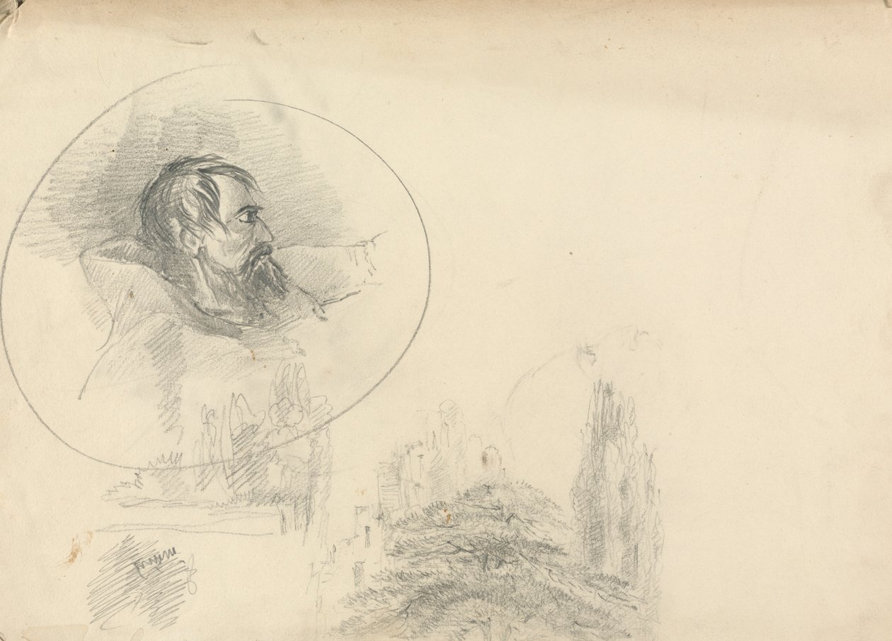 Man with Hood and Landscape by Unknown artist