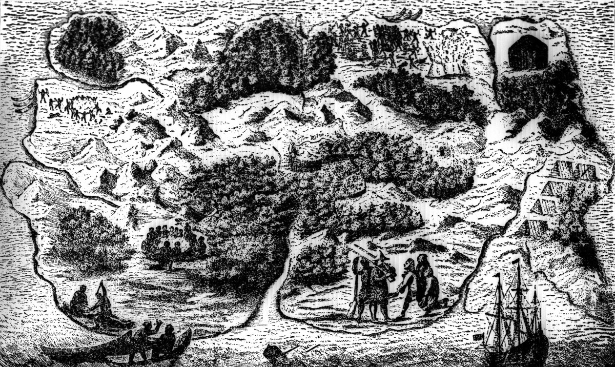 Map of Robinson Crusoe Island, Daniel Defoe