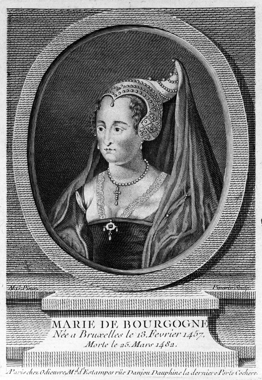 Marie of Burgundy, daughter of Charles the Bold and wife of Maximilian of Austria. 19th century engraving by Unknown artist