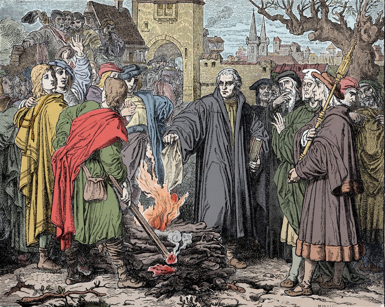 Martin Luther burns the bubble of excommunication made by Pope Leon X by Unknown artist