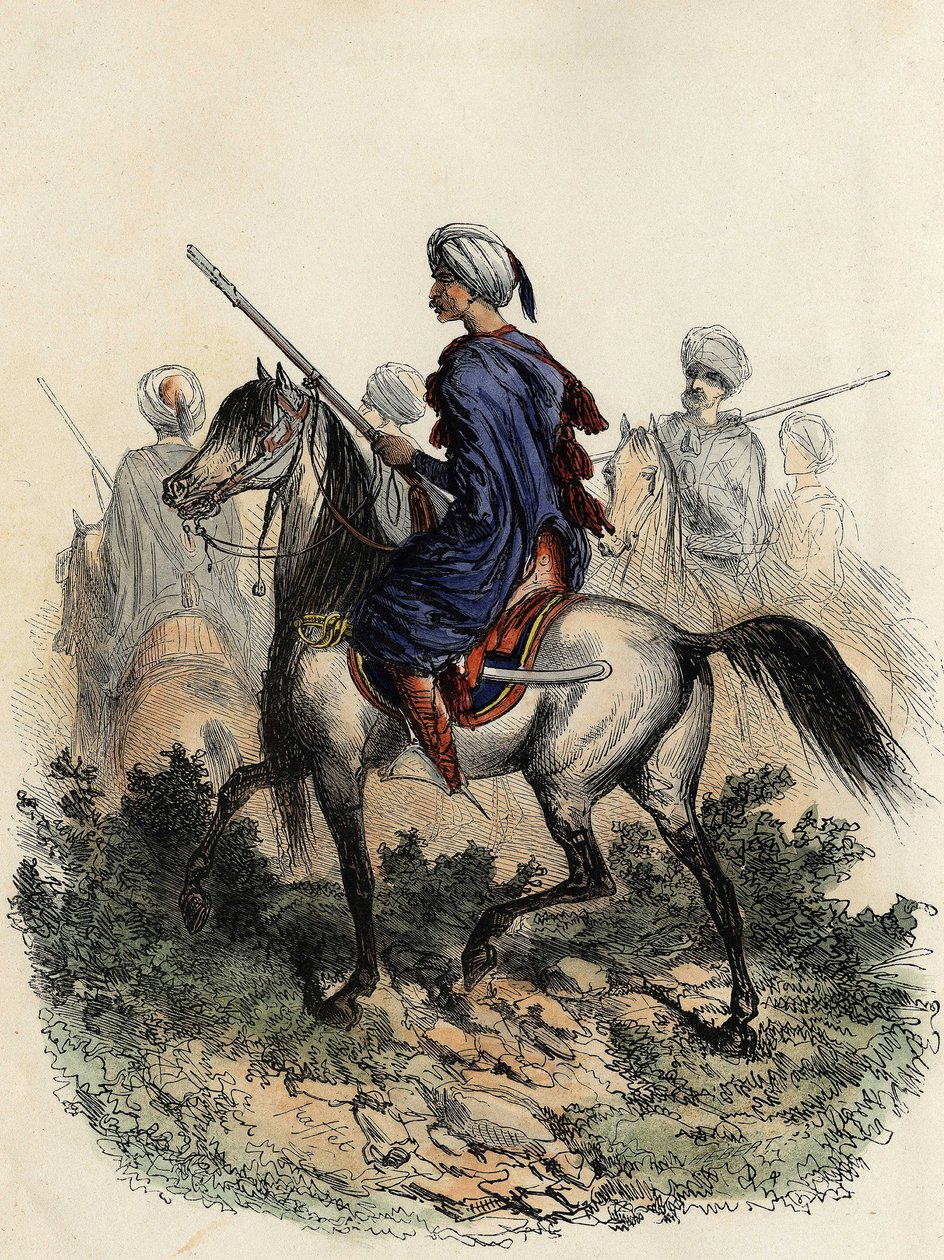 Moorish gendarmes (or field guards) in charge of the rural police of Algiers, trained in 1831. in “L