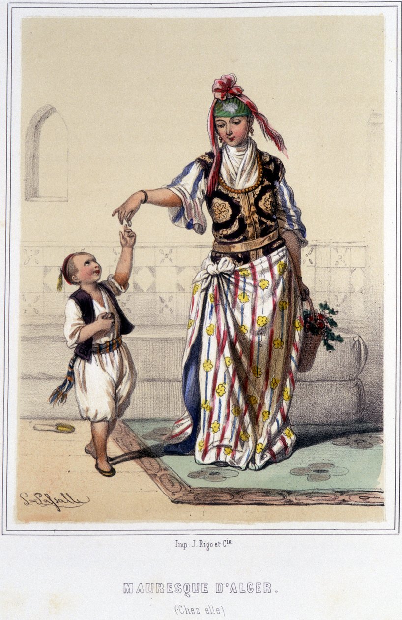 Moorish woman accompanied by a child at home in Algiers during the second half of the 19th century by Unknown artist