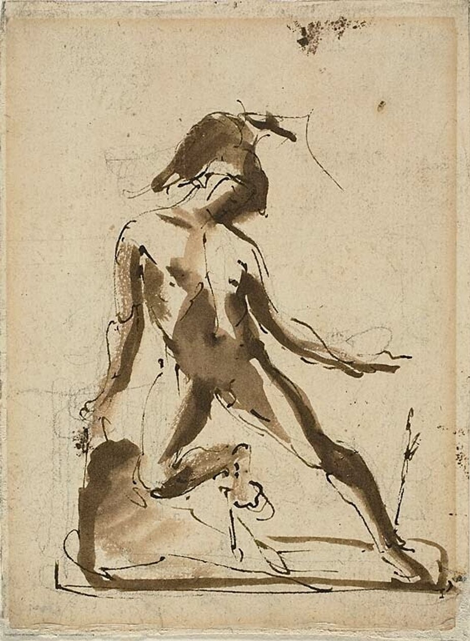 Mythological Figure: Achilles with Lionskin; Sketches of Figures by Unknown artist