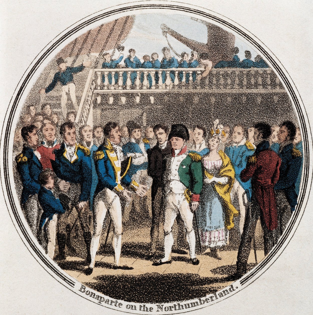 Napoleon Bonaparte and the English admiral George Cockburn on Northumberland accompanied by Madame Bertrand by Unknown artist