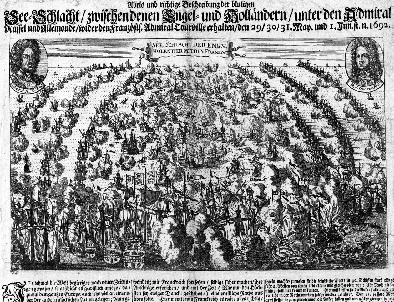 Naval Battle of La Hougue (1692) which opposed the army of Louis XIV to Holland. Engraving. 18th century by Unknown artist