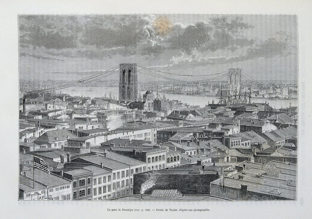 New York and Brooklyn Bridge under construction - in 