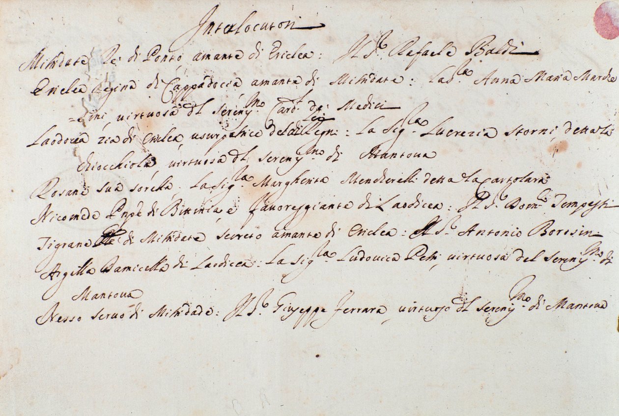 Notes on the Staging of the Opera Mithridate by Unknown artist