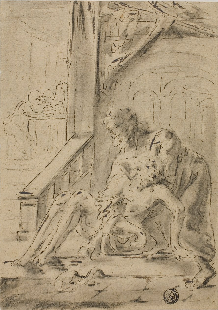 Old Man Supporting Young Man by Unknown artist