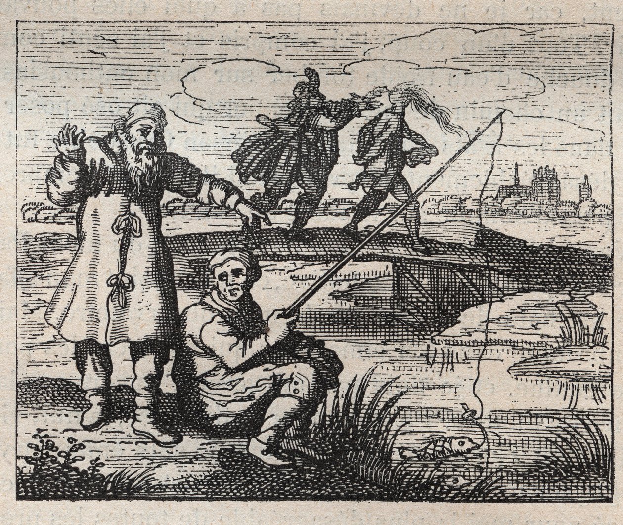 Old proverbs: the occasion is bald from behind - engraving 18th century by Unknown artist