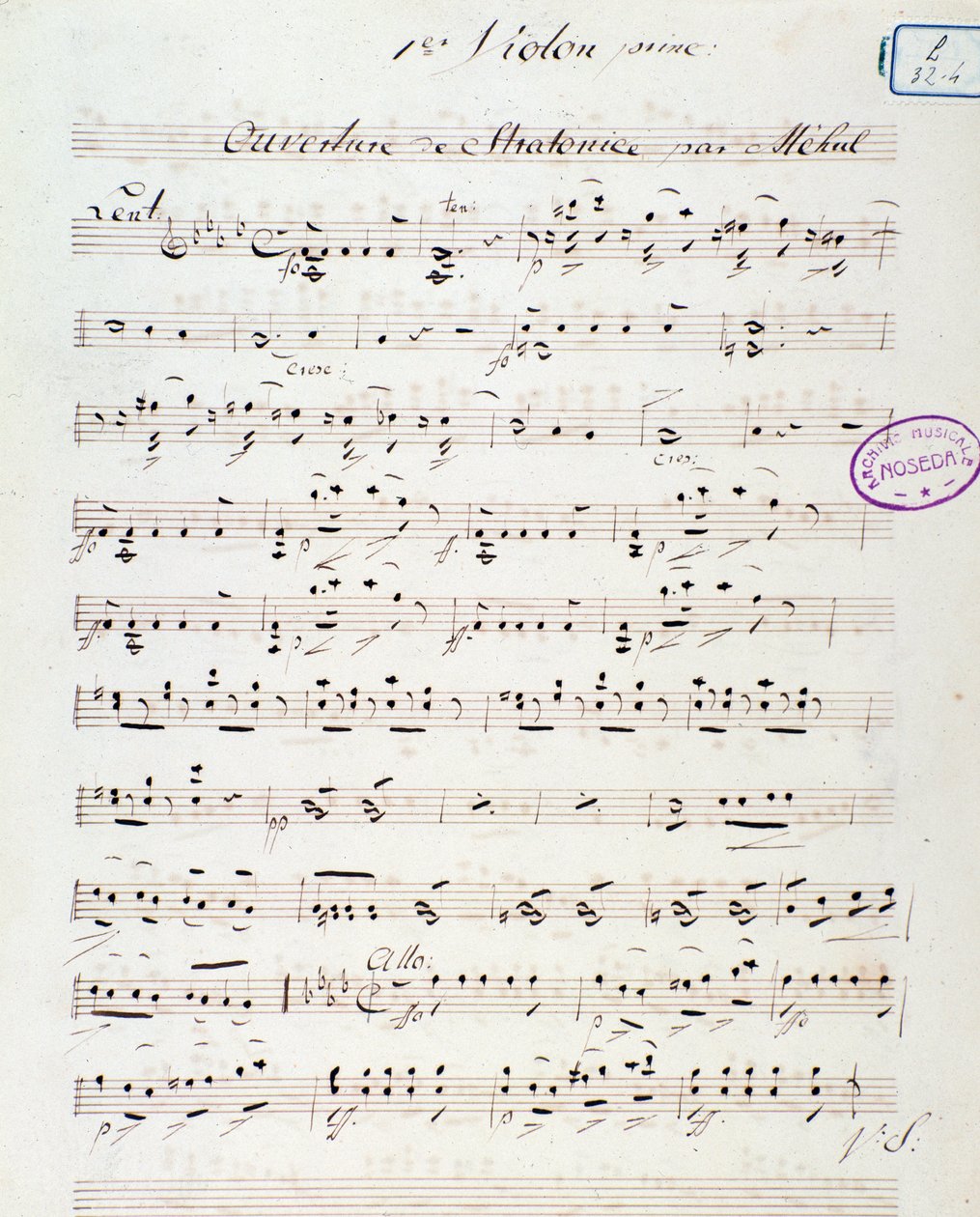 Opening page of the opera Stratonice by Mehul (1792) by Unknown artist