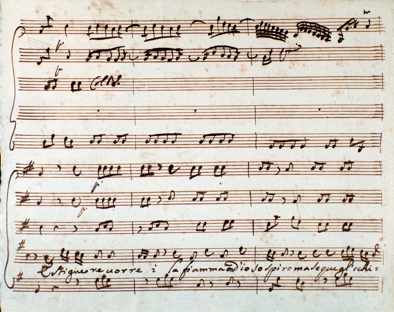 Page of musical score of Estinguere vorrei aria in Griselda opera by Antonio Vivaldi by Unknown artist