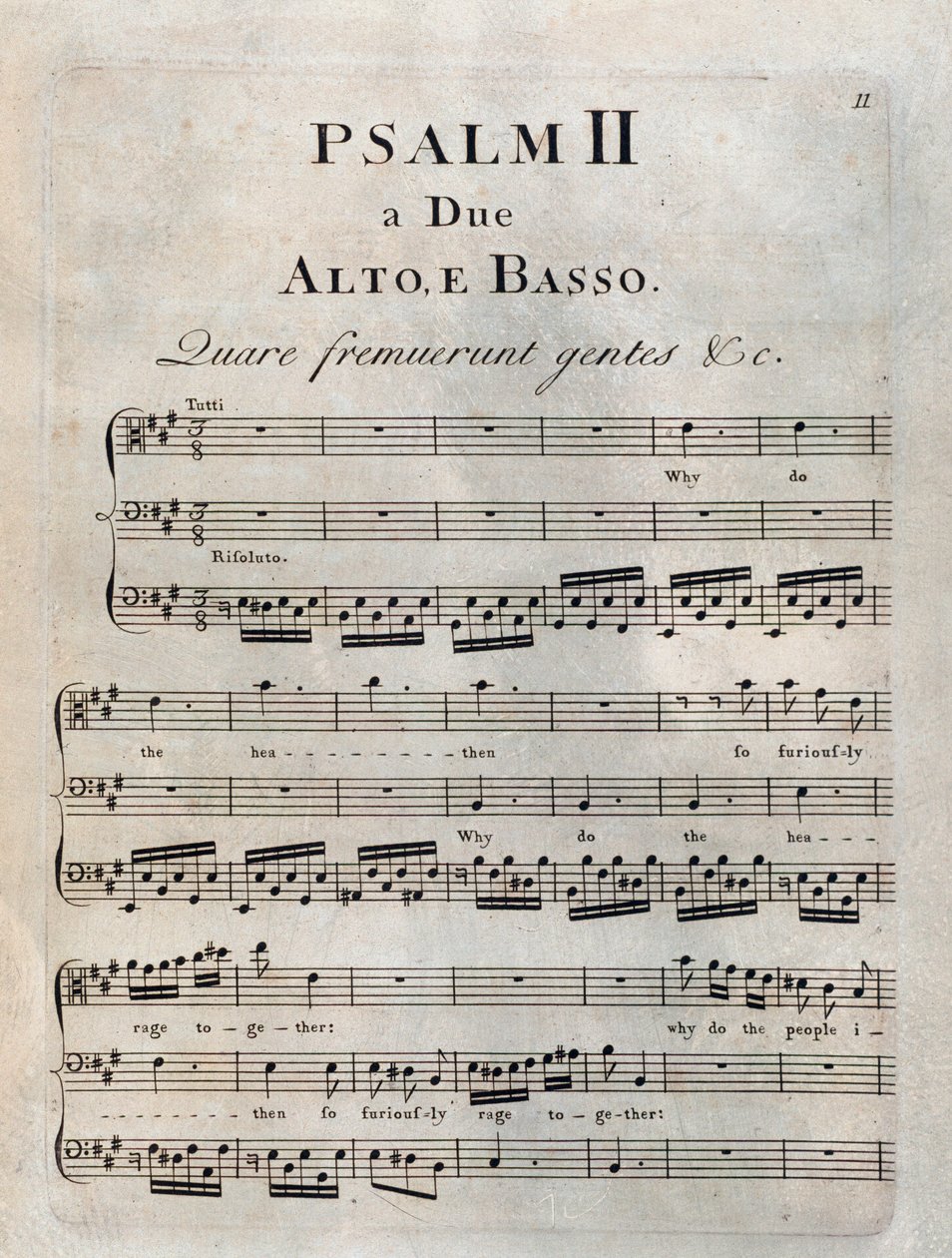 Page of Second Psalm in Musical Score of The Psalms by Benedetto Marcello by Unknown artist