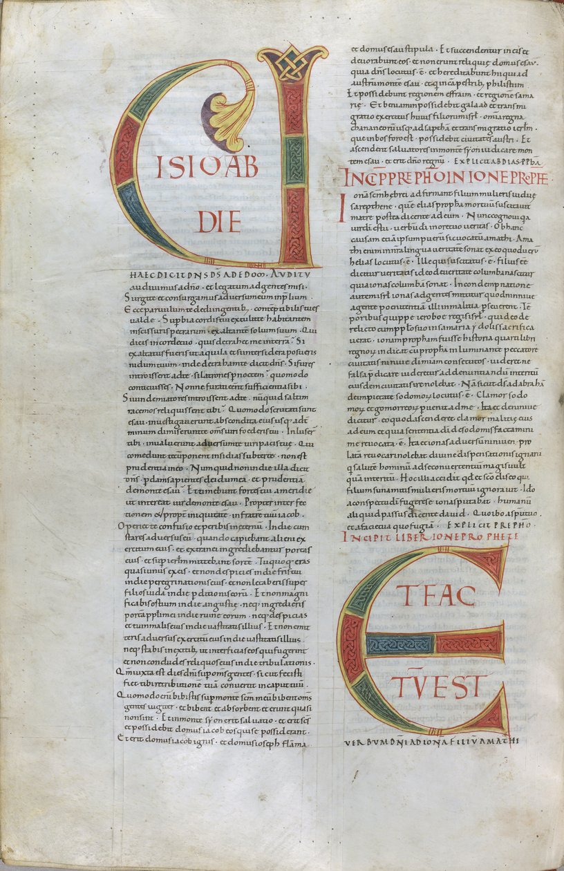 Page with the Incipit of the Book of the Prophet Obadiah (the Vision of Obadiah) and the Incipit of the Prophet Jonah by Unknown artist