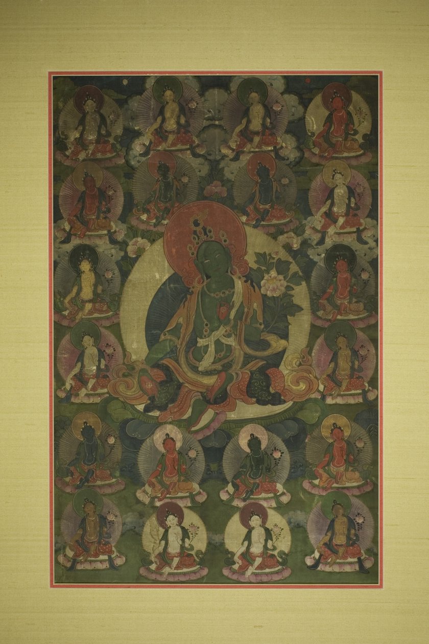 Painted Banner of Green Tara Surrounded by Twenty Manifestations by Unknown artist