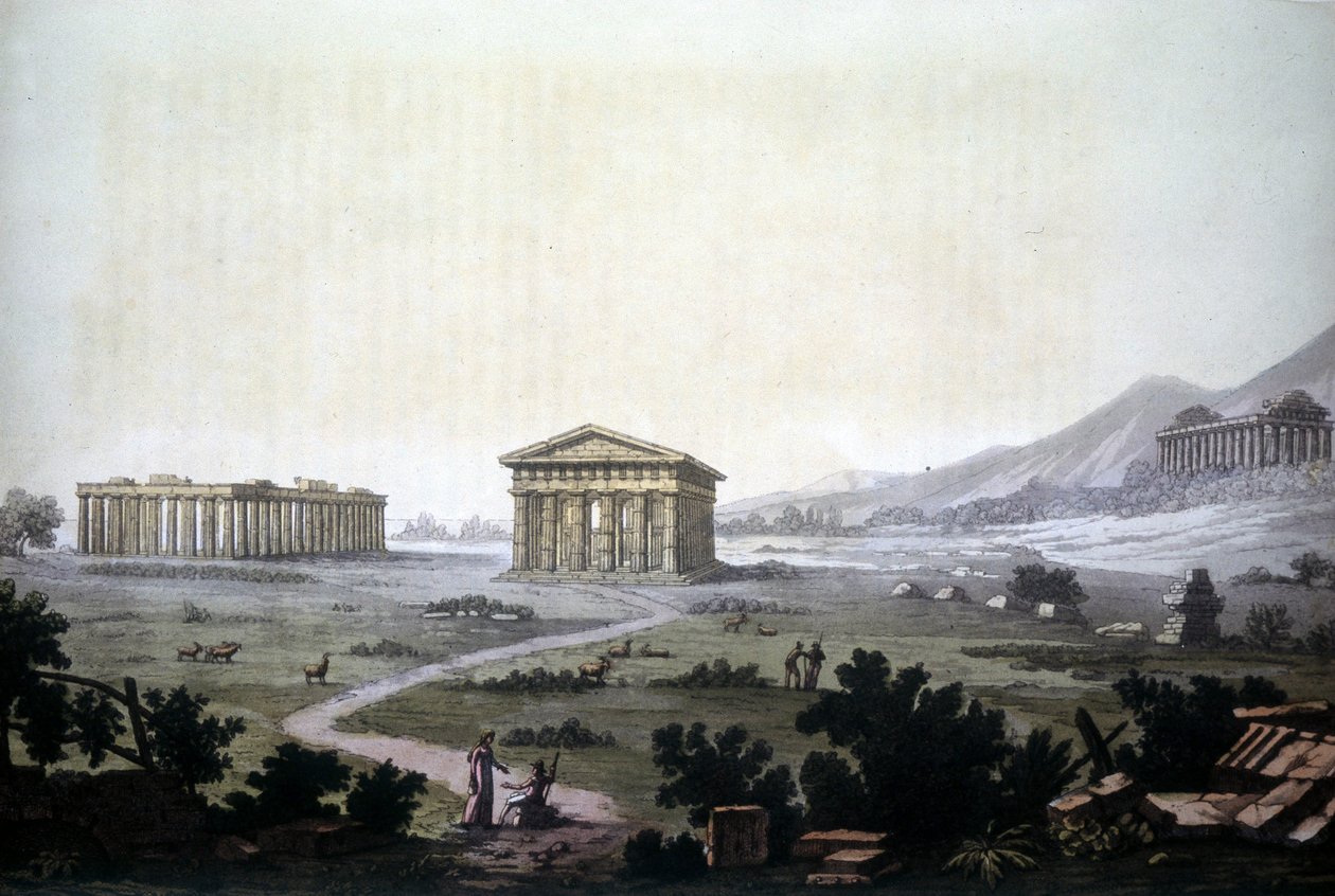 Painting depicting the temples of Paestum, current Capaccio by Unknown artist