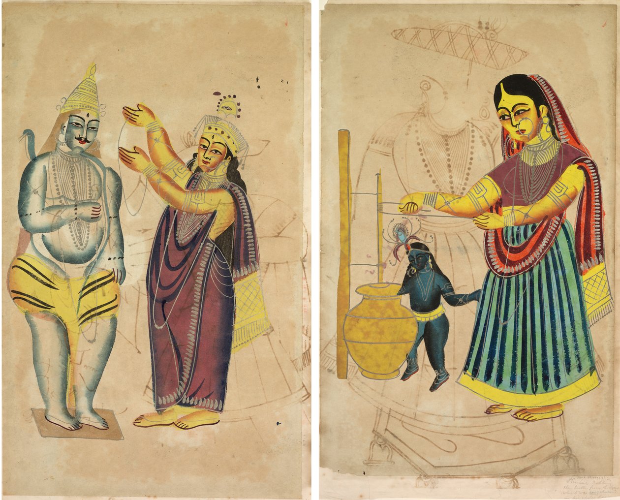 Parvati Placing a Wedding Garland on Shiva (recto); Yasoda Churning Butter (verso) by Unknown artist