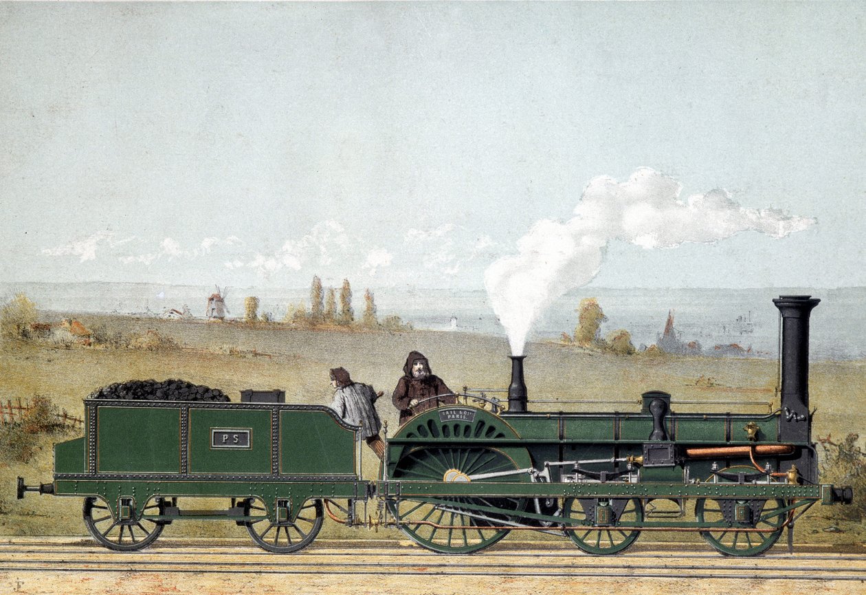 Passenger Locomotive and Coal Wagon of the Strasbourg Railway (Crampton System) by Unknown artist