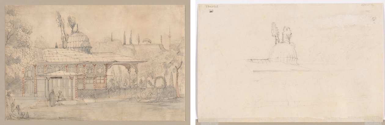 Pavilion Near a Mosque (recto) Sketch for Pavilion Near a Mosque (verso) by Unknown artist
