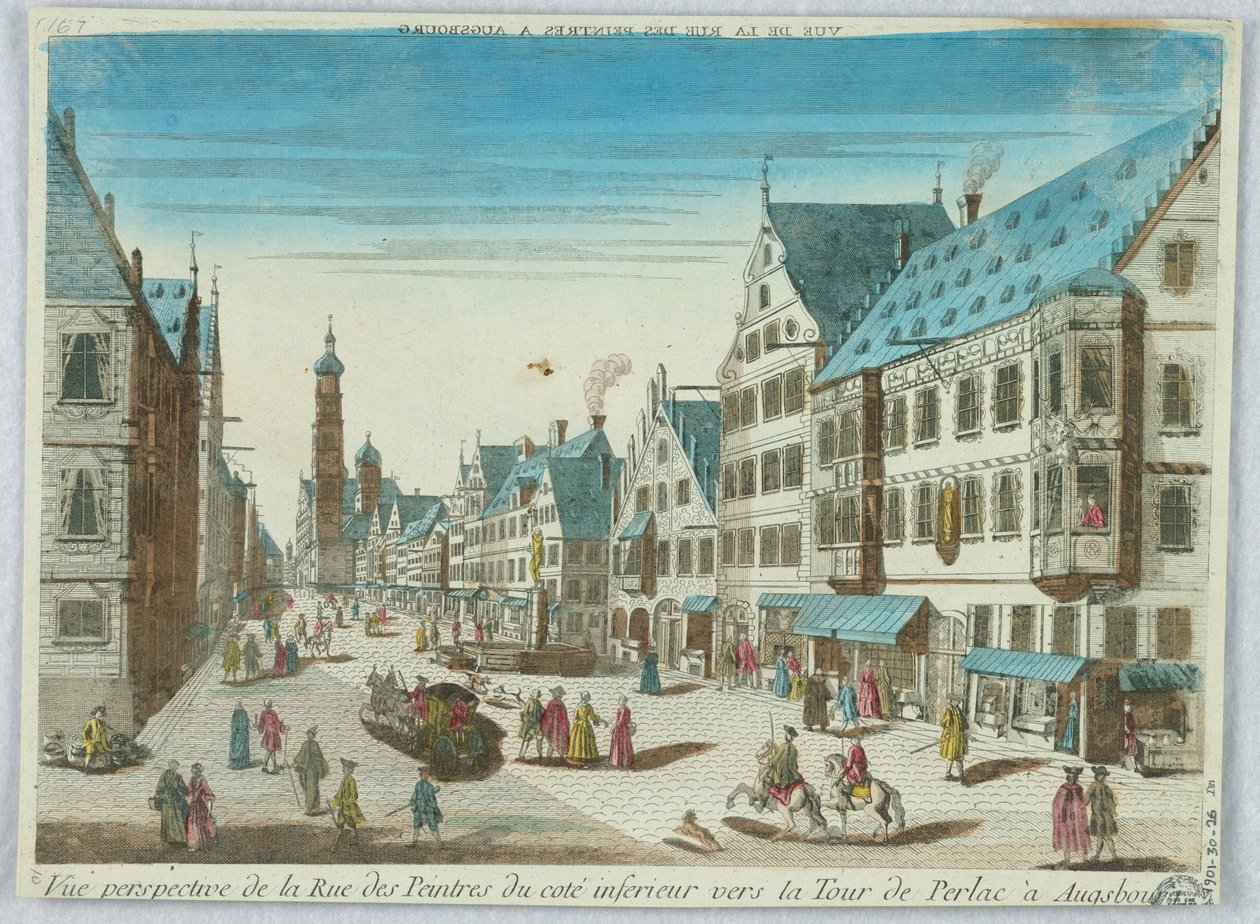 Peep-show, Vue Perspective de la Rue des Peintres du Cote Inferieur Vers la Tour de Perlac à Augsbourg by Unknown artist