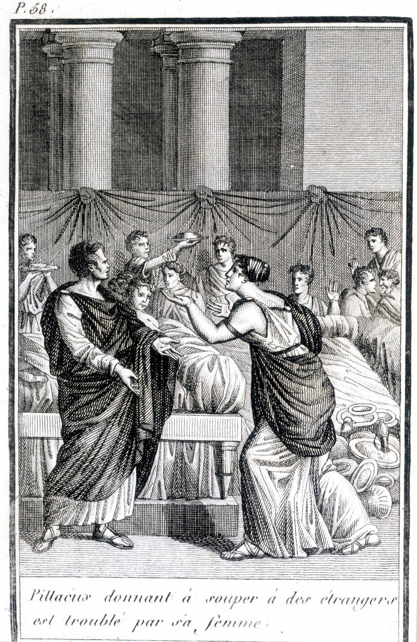 Pillacus giving dinner to strangers is troubled by his wife by Unknown artist