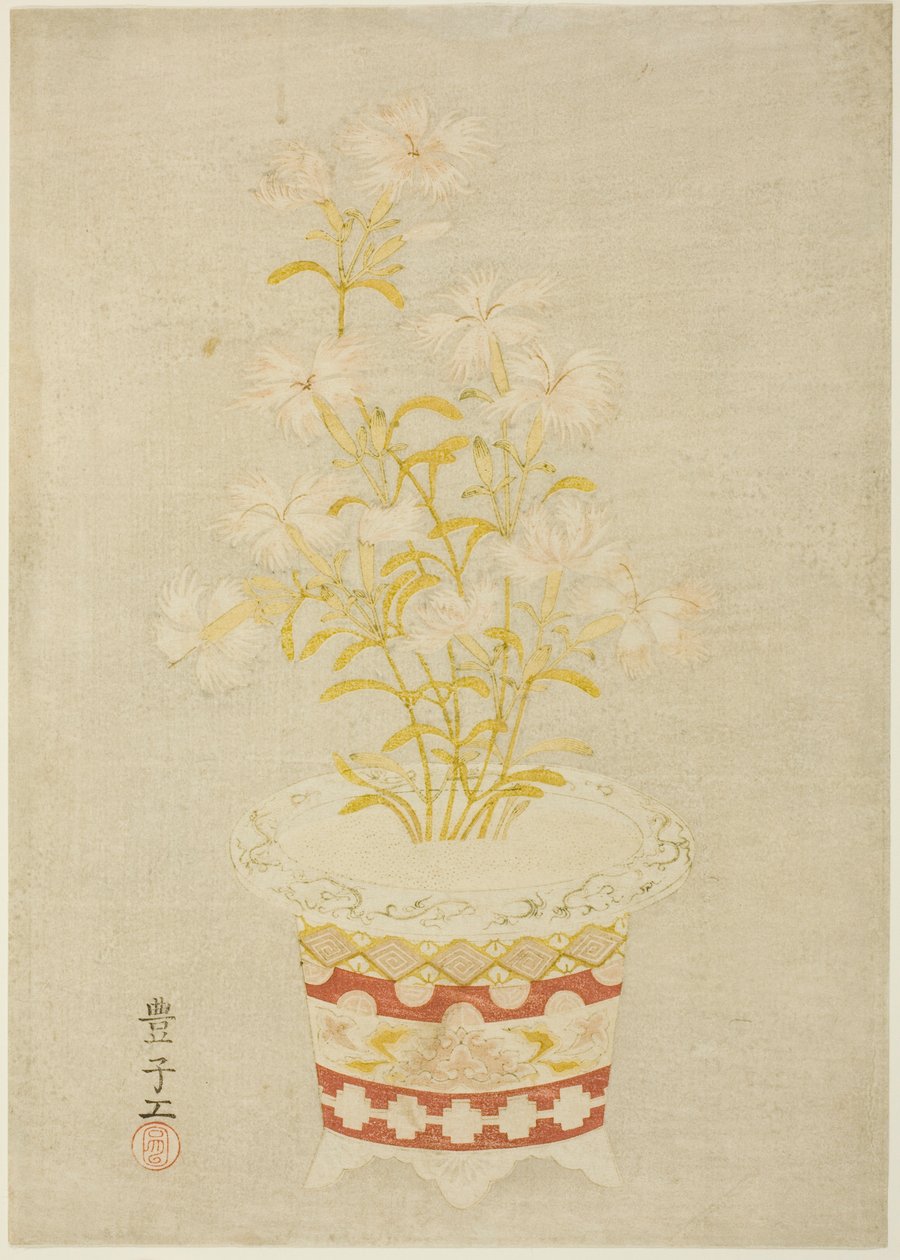Pinks in a Porcelain Pot by Unknown artist