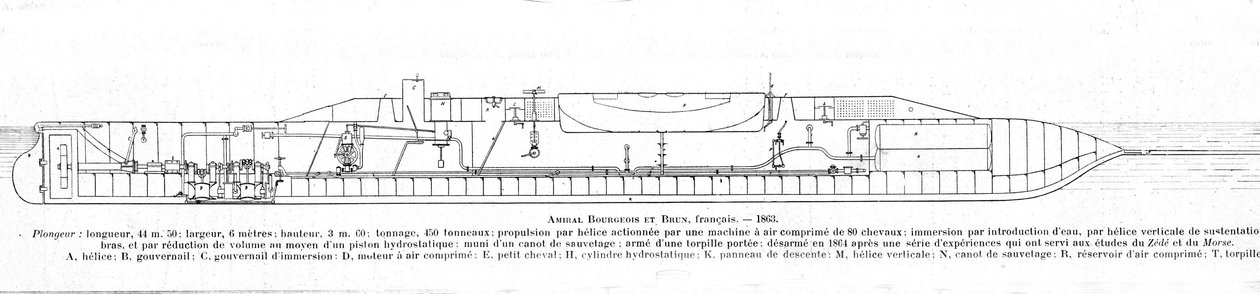 Plate representing the French submarine Bourgeois and brown by Unknown artist