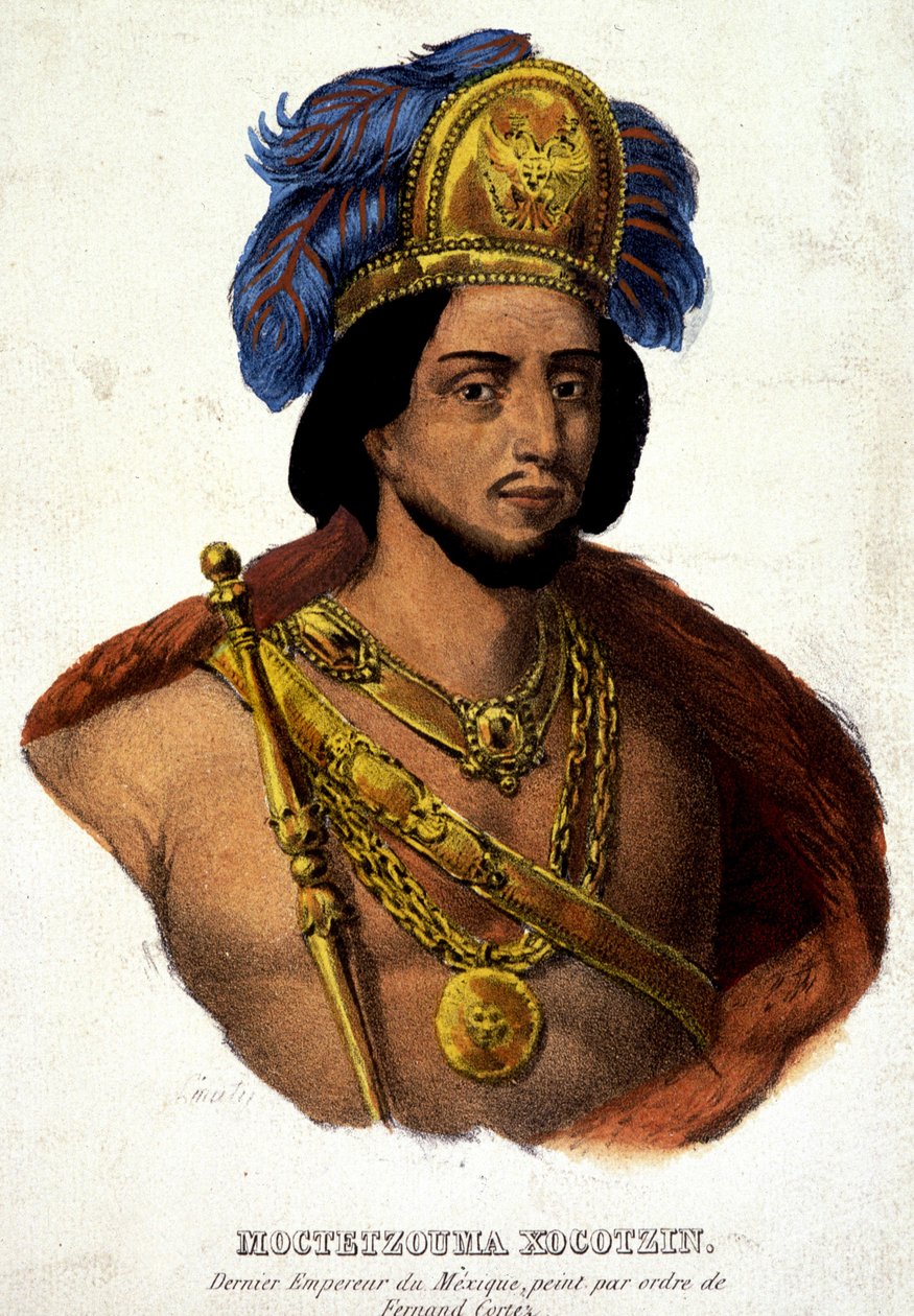 Portrait in bust of Moctezuma (or Montezuma), last emperor of Mexico - illustration 19th century A.D. document 16th century by Unknown artist