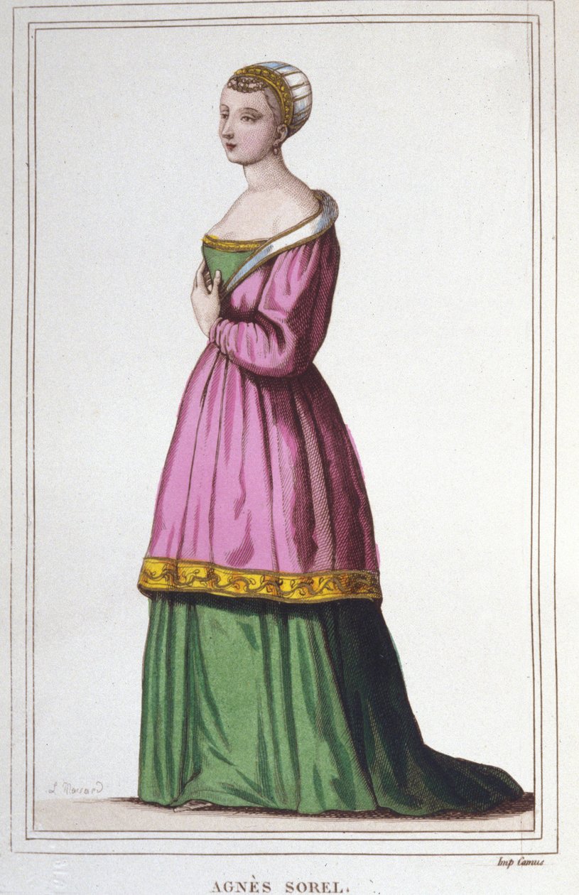 Portrait of Agnes Sorel (1422-1450) (Lady of Beauté-sur-Marne). Favorite of King Charles VII. Engraving from 1830 by Unknown artist