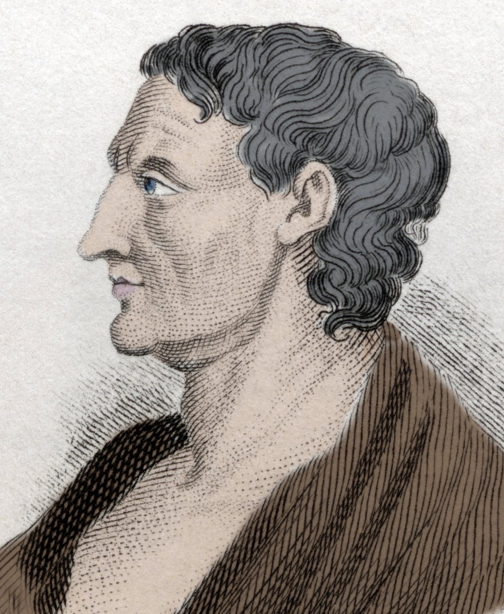 Portrait of Aristotle known as the Stagirite, in Greek Aristoteles, Greek Philosopher (384 BC to 322 BC). Engraving of the 19th Century by Unknown artist
